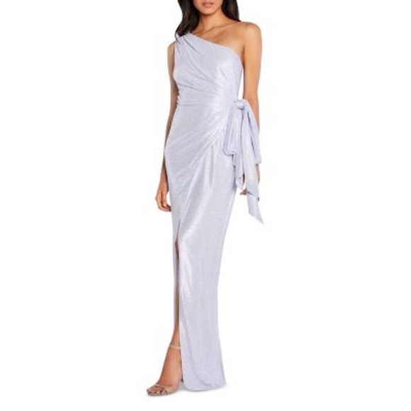 Aidan Mattox Ladies Silver & Purple Metallic Sheen One Shoulder Gown NWT!